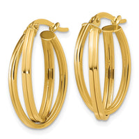 Load image into Gallery viewer, 14K Polished and Grooved Oval Twist Hoop Earrings
