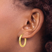 Load image into Gallery viewer, 14K ForeverLite Polished and Textured Hoop Earrings
