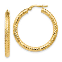 Load image into Gallery viewer, 14K ForeverLite Polished and Textured Hoop Earrings
