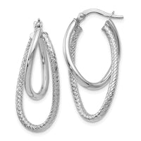 Load image into Gallery viewer, 14K White Gold Polished and Textured Hinged Hoop Earrings
