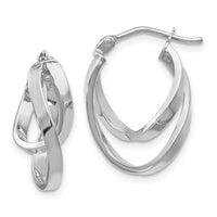 Load image into Gallery viewer, 14K w/Wht RH-plating Polished Hinged Hoop Earrings
