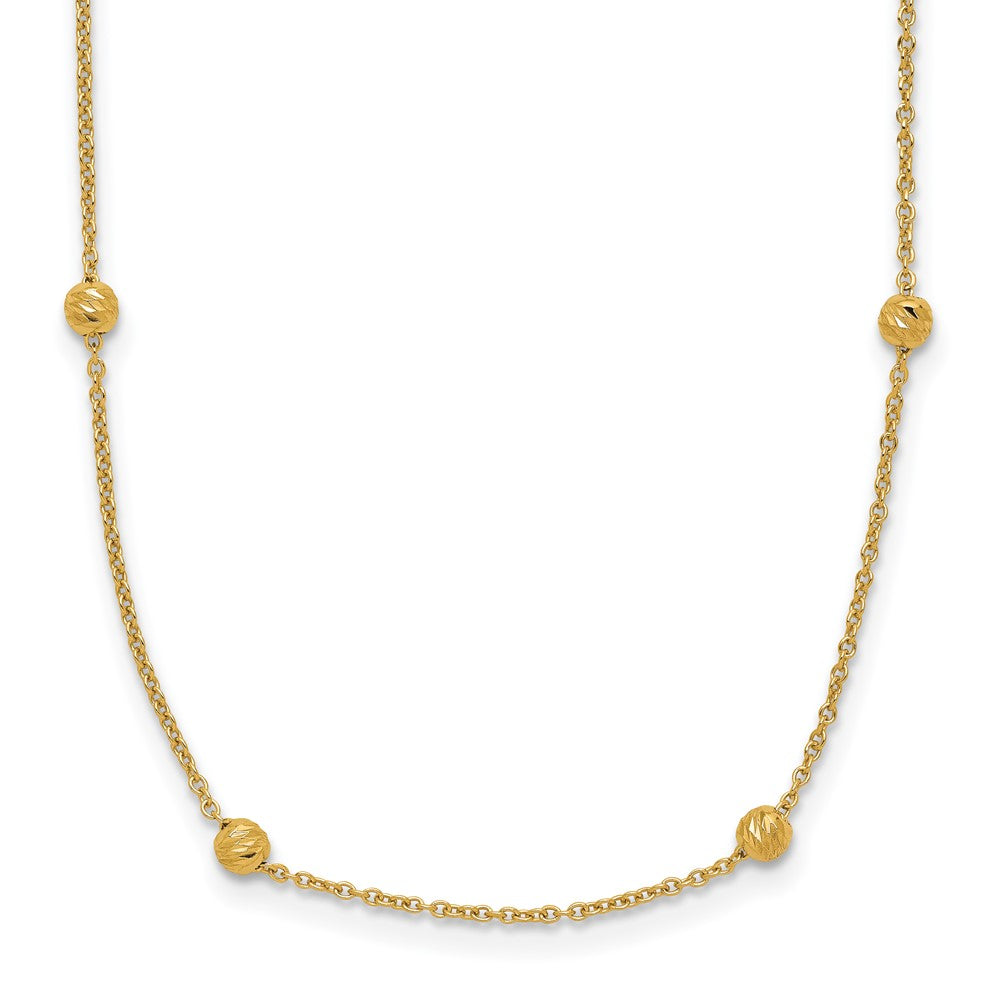 14K Polished D/C Beaded 17in with 2in ext. Necklace