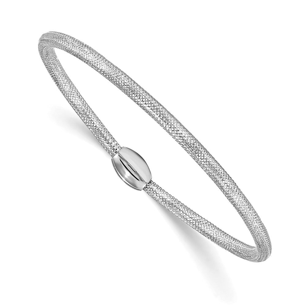 14K w/White RH-plating Polished Mesh Stretch Bracelet
