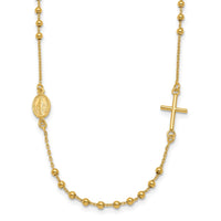 Load image into Gallery viewer, 14K Polished Sideways Cross Beaded Rosary Style 16.5 inch Necklace
