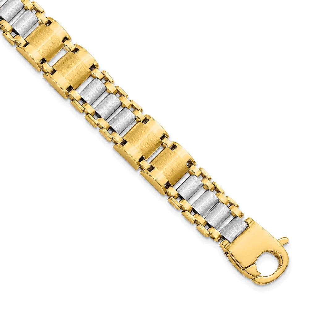 14K Two-tone Polished and Brushed Fancy Link Men's Bracelet