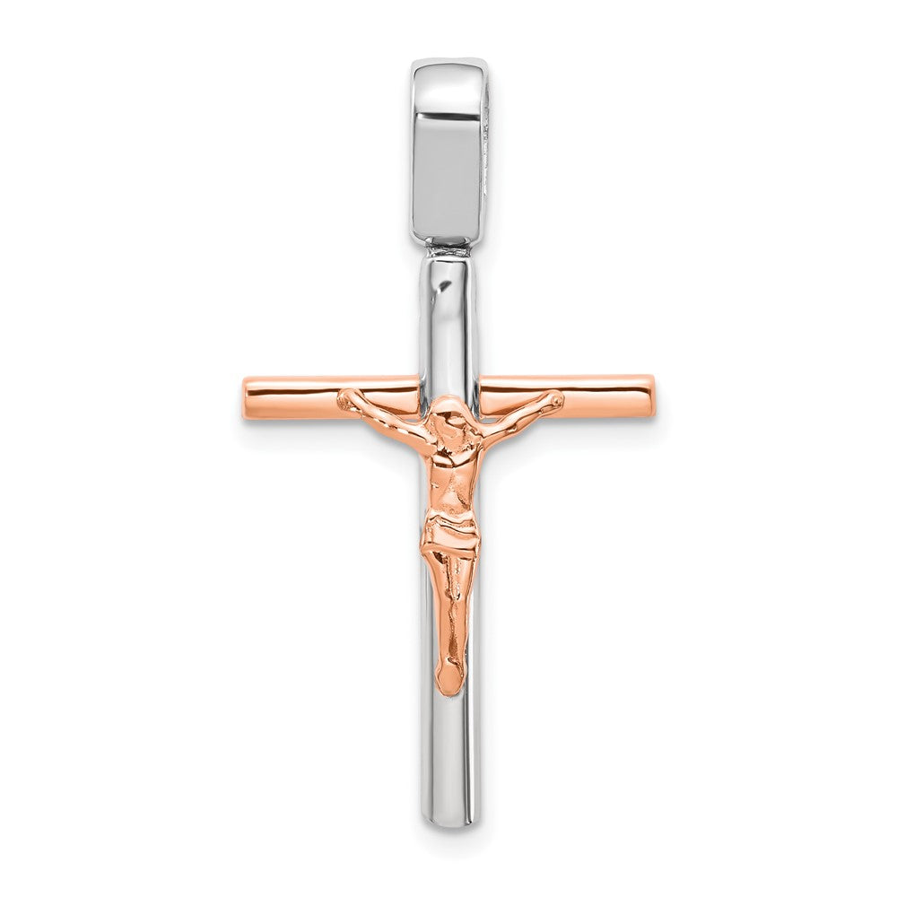 14K Two-tone Rose and White Gold Crucifix Pendant