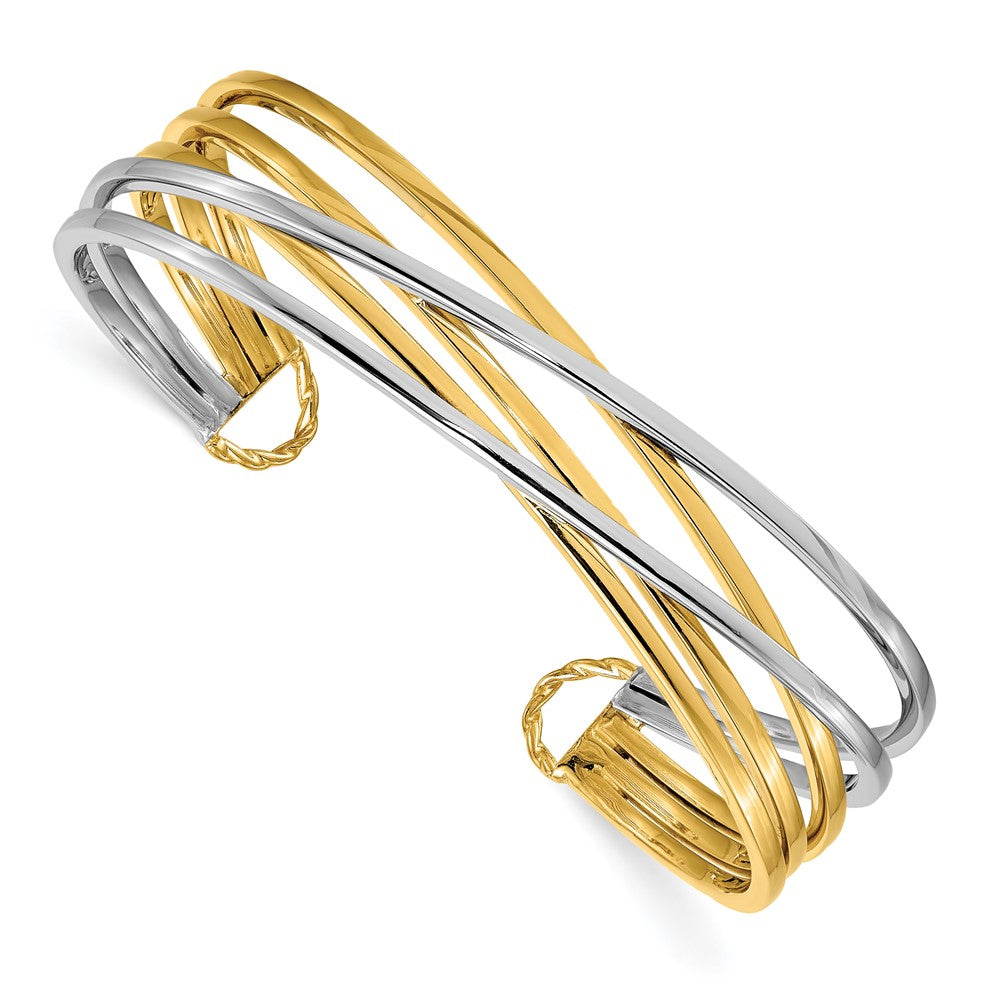 14K with Rhodium Polished Slip-on Cuff Bangle