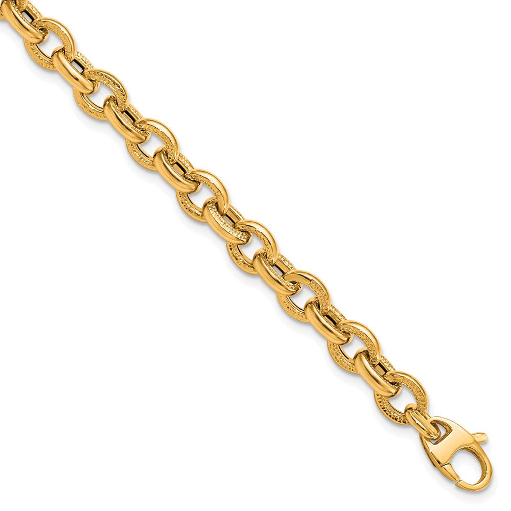 14K Polished and Textured Link Bracelet