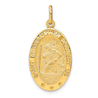 Load image into Gallery viewer, 14k Polished and Satin Oval St. Christopher Pendant
