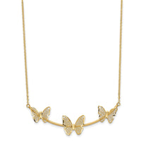 Load image into Gallery viewer, 14K Polished Filigree 3-Butterfly Bar Necklace

