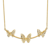 Load image into Gallery viewer, 14K Polished Filigree 3-Butterfly Bar Necklace
