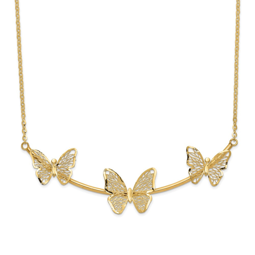 14K Polished Filigree 3-Butterfly Bar Necklace