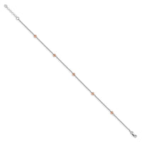 Load image into Gallery viewer, 14K White and Rose Gold Polished D/C Beaded w/1in ext. Anklet
