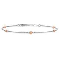 Load image into Gallery viewer, 14K White and Rose Gold Polished D/C Beaded w/1in ext. Anklet
