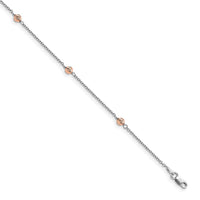 Load image into Gallery viewer, 14K White and Rose Gold Polished D/C Beaded w/1in ext. Anklet
