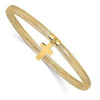 Load image into Gallery viewer, 14K Polished Cross Charm Stretch Bangle
