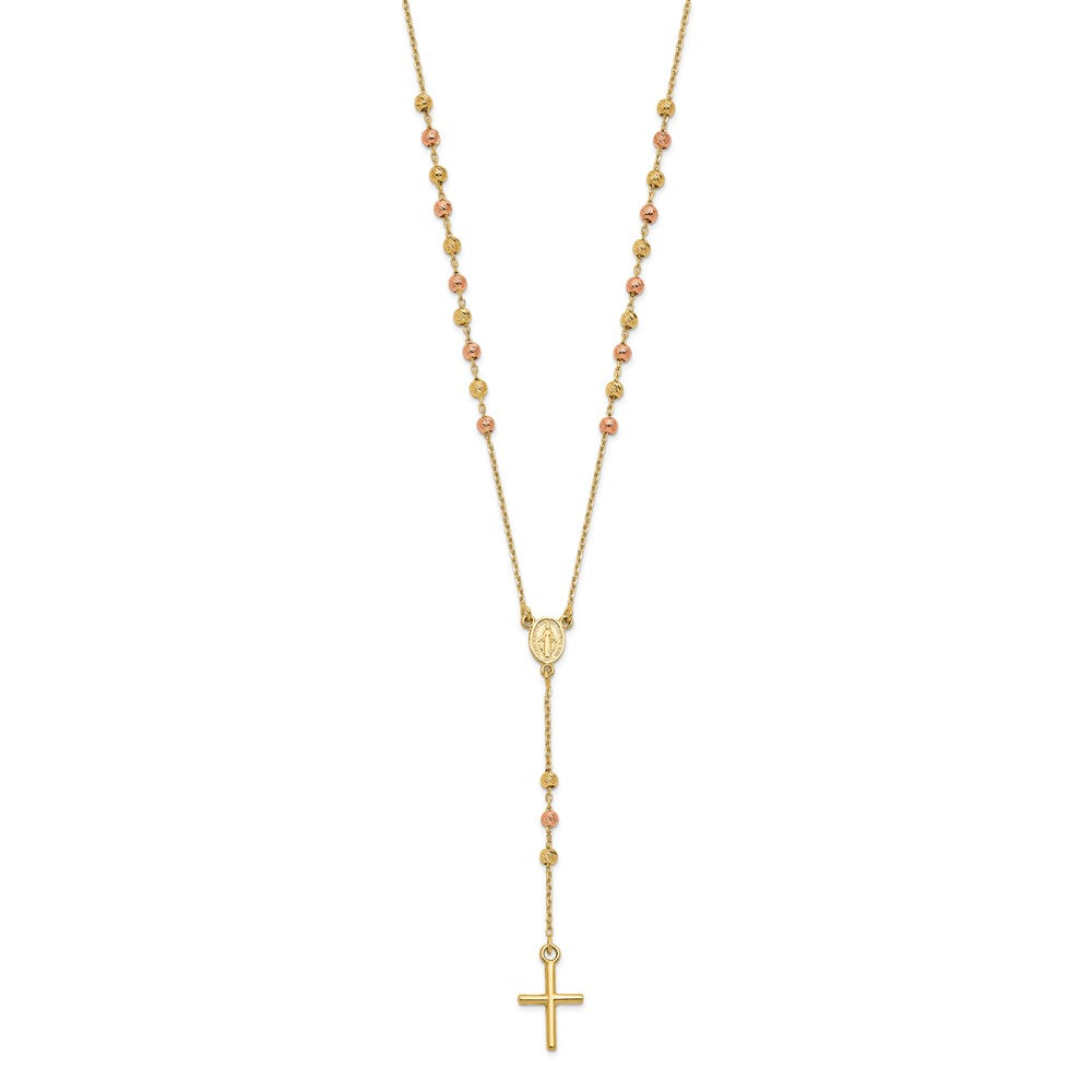 14K Yellow and Rose Gold Cross Y-Drop w/1.25 ext. Necklace