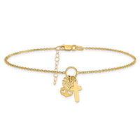 Load image into Gallery viewer, 14k Polished D/C Cross Heart Anchor w/ 1in ext. Anklet
