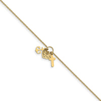 Load image into Gallery viewer, 14k Polished D/C Cross Heart Anchor w/ 1in ext. Anklet
