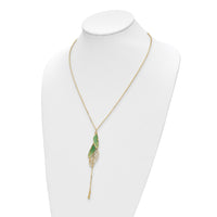 Load image into Gallery viewer, 14k Polished Green Enamel Butterfly Wing Y-drop Necklace
