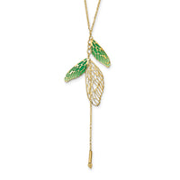 Load image into Gallery viewer, 14k Polished Green Enamel Butterfly Wing Y-drop Necklace
