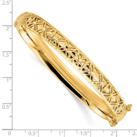 Load image into Gallery viewer, 14K Polished and Textured Oval Hinged Bangle
