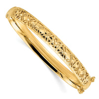 Load image into Gallery viewer, 14K Polished and Textured Oval Hinged Bangle
