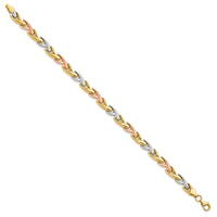 Load image into Gallery viewer, 14k Tri-color Polished and Brushed Link Bracelet
