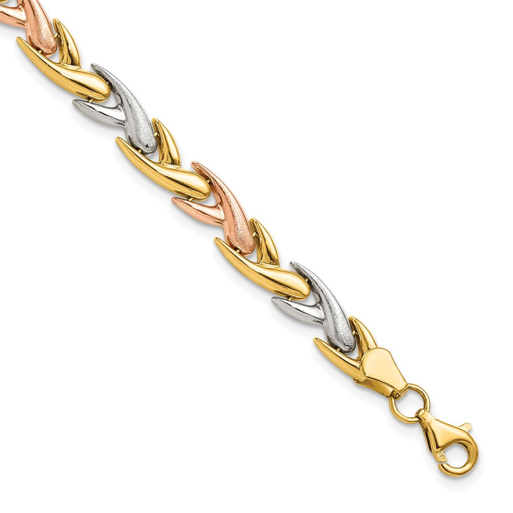 14k Tri-color Polished and Brushed Link Bracelet