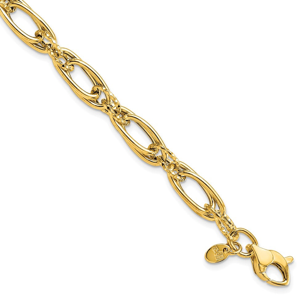 14K Polished Diamond-cut Fancy Link Bracelet