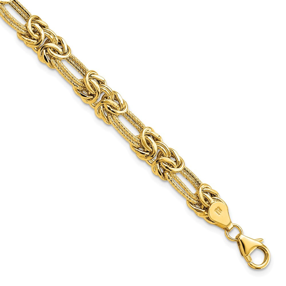 14k Polished Textured Fancy Link Bracelet