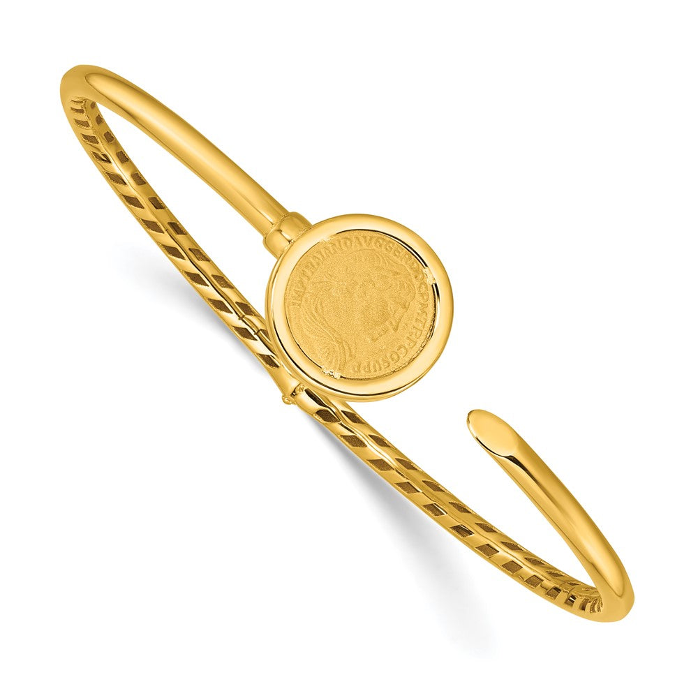 14k Polished and Matte Coin Hinged Bangle