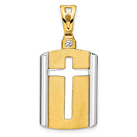 Load image into Gallery viewer, 14K Two-tone Brushed Cross Dog Tag Pendant
