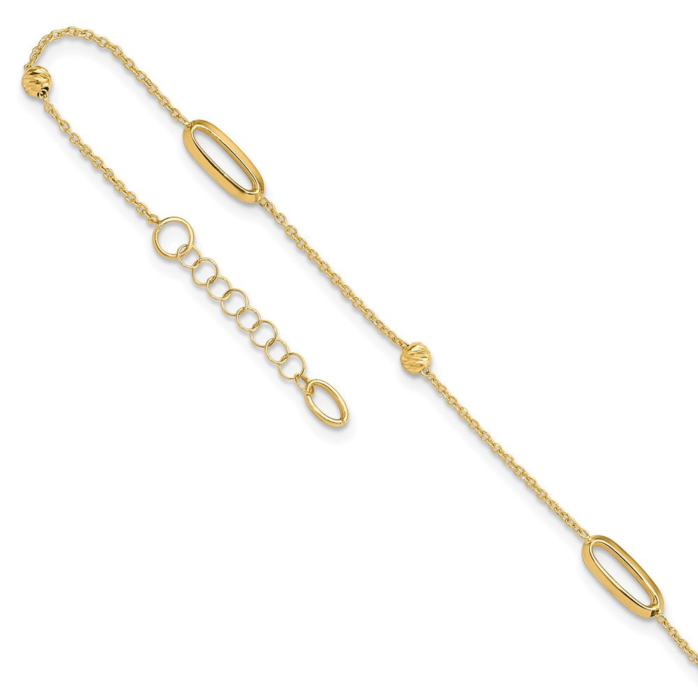14K Polished Diamond-cut Beads with 1in. ext. Anklet