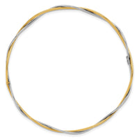 Load image into Gallery viewer, 14K w/Rhodium Polished and Dia-cut Braided Slip-On Bangle

