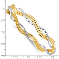 Load image into Gallery viewer, 14K w/Rhodium Polished and Dia-cut Braided Slip-On Bangle
