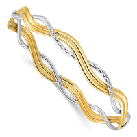 Load image into Gallery viewer, 14K w/Rhodium Polished and Dia-cut Braided Slip-On Bangle
