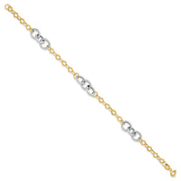 Load image into Gallery viewer, 14K Two-tone Polished and Textured Fancy Link Bracelet
