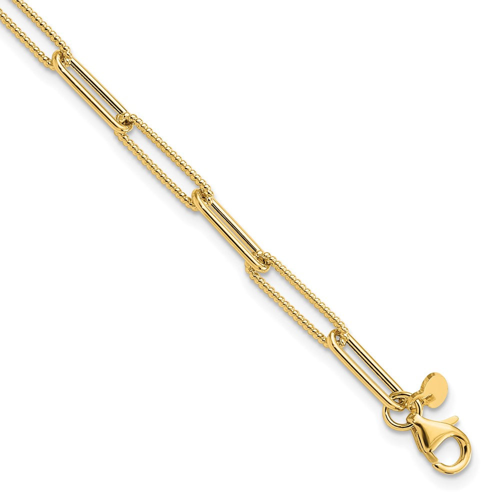 14K Polished and Textured Paperclip Link Bracelet