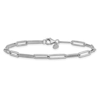 Load image into Gallery viewer, 14K White Gold Polished / Textured Paperclip Link Bracelet
