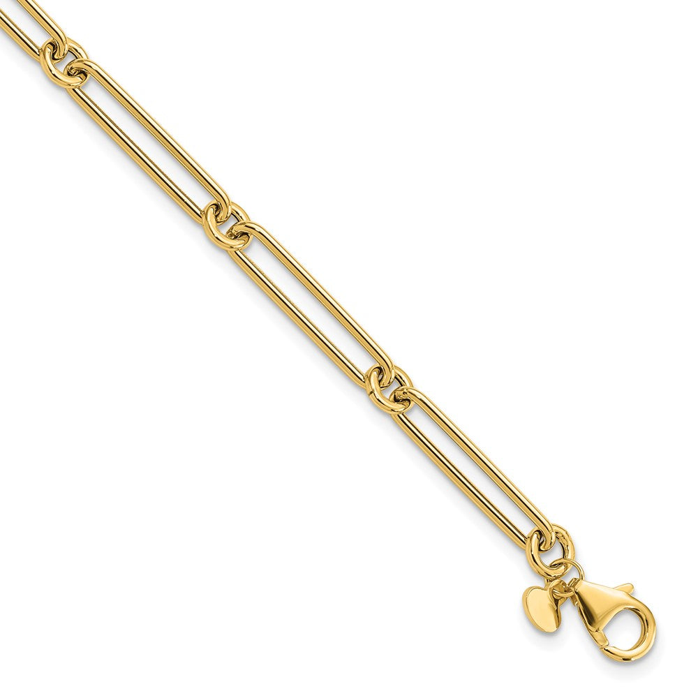 14K Polished Hollow Paperclip Link Bracelet