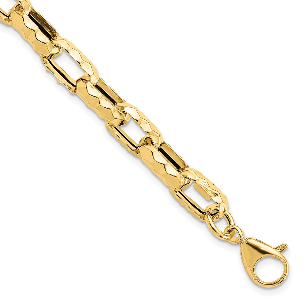 14K Polished Hollow Hammered Link Bracelet
