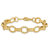 Load image into Gallery viewer, 14K Polished/Textured and Diamond-cut Fancy Link Bracelet
