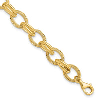 Load image into Gallery viewer, 14K Polished/Textured and Diamond-cut Fancy Link Bracelet
