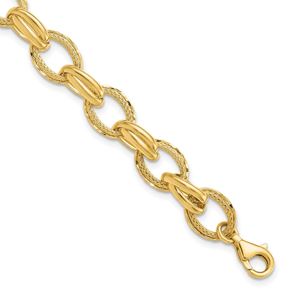 14K Polished/Textured and Diamond-cut Fancy Link Bracelet