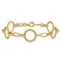 Load image into Gallery viewer, 14K Polished/Dia-cut/Textured Circles Fancy Link Bracelet
