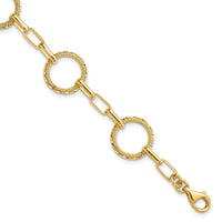 Load image into Gallery viewer, 14K Polished/Dia-cut/Textured Circles Fancy Link Bracelet
