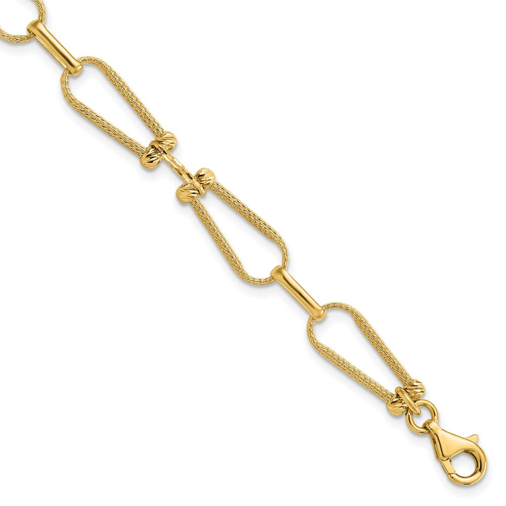 14K Dia-cut and Textured Fancy Link Bracelet