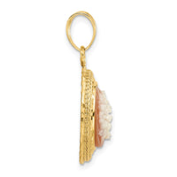 Load image into Gallery viewer, 14K Diamond-cut Natural Shell Floral Cameo Pendant
