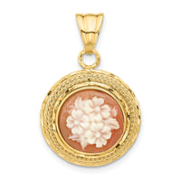 Load image into Gallery viewer, 14K Diamond-cut Natural Shell Floral Cameo Pendant
